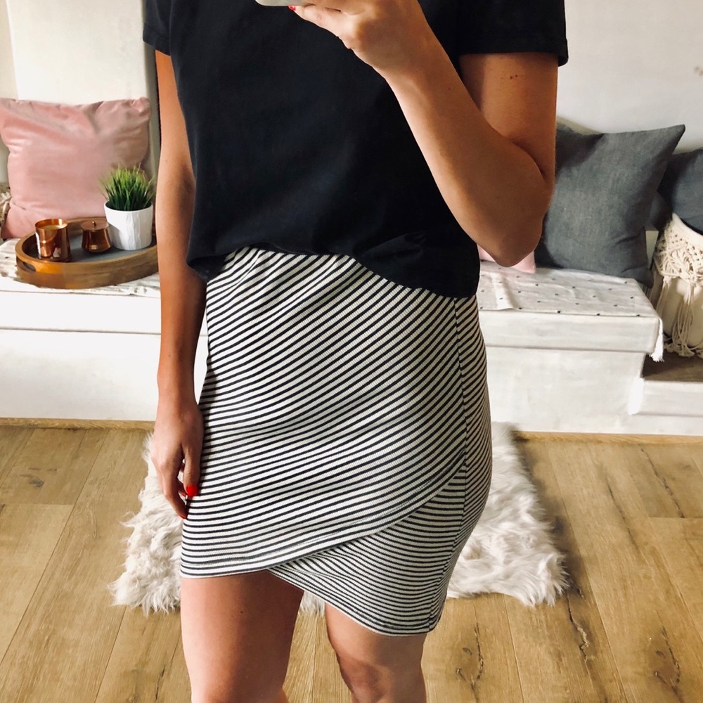 LUSH | Black & White Striped Asymmetrical Skirt